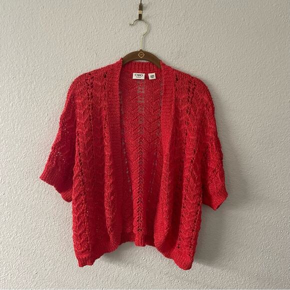 Plus Size Coral Open Cardigan Tangerine Tomato Open Weave  Size 22/24W - Picture 1 of 7